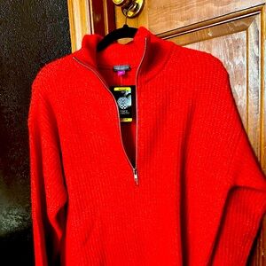 Vince Camuto red V-neck zip sweater